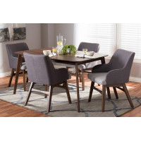 Baxton Studio Monte-Dark Grey-5PC Dining Set Monte Mid-Century Modern Walnut Wood Rectangular 5-Piece Dining Set